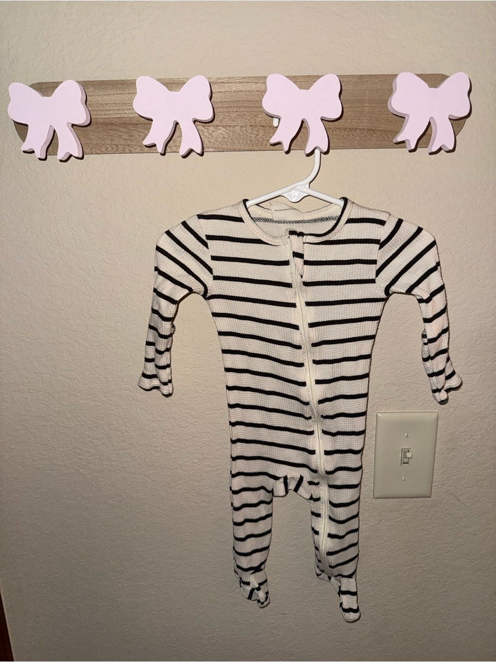 Spearmint Love Striped Black & White Footed Onesie for baby